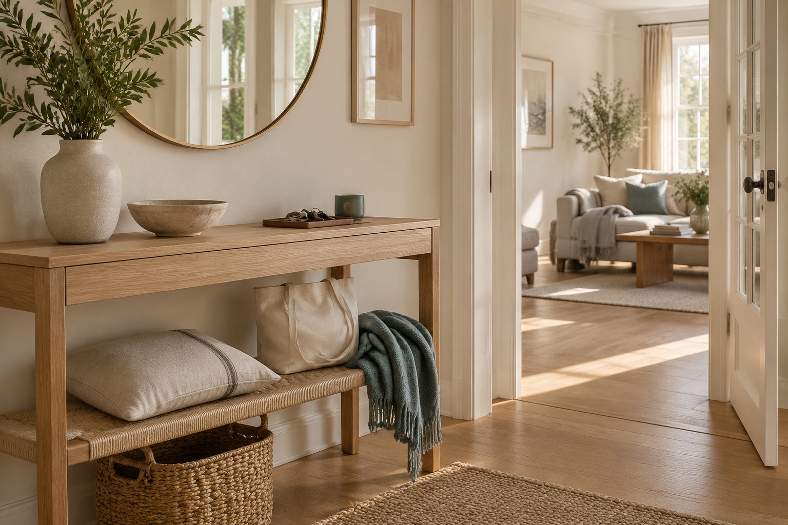 A calm entryway with everyday home objects