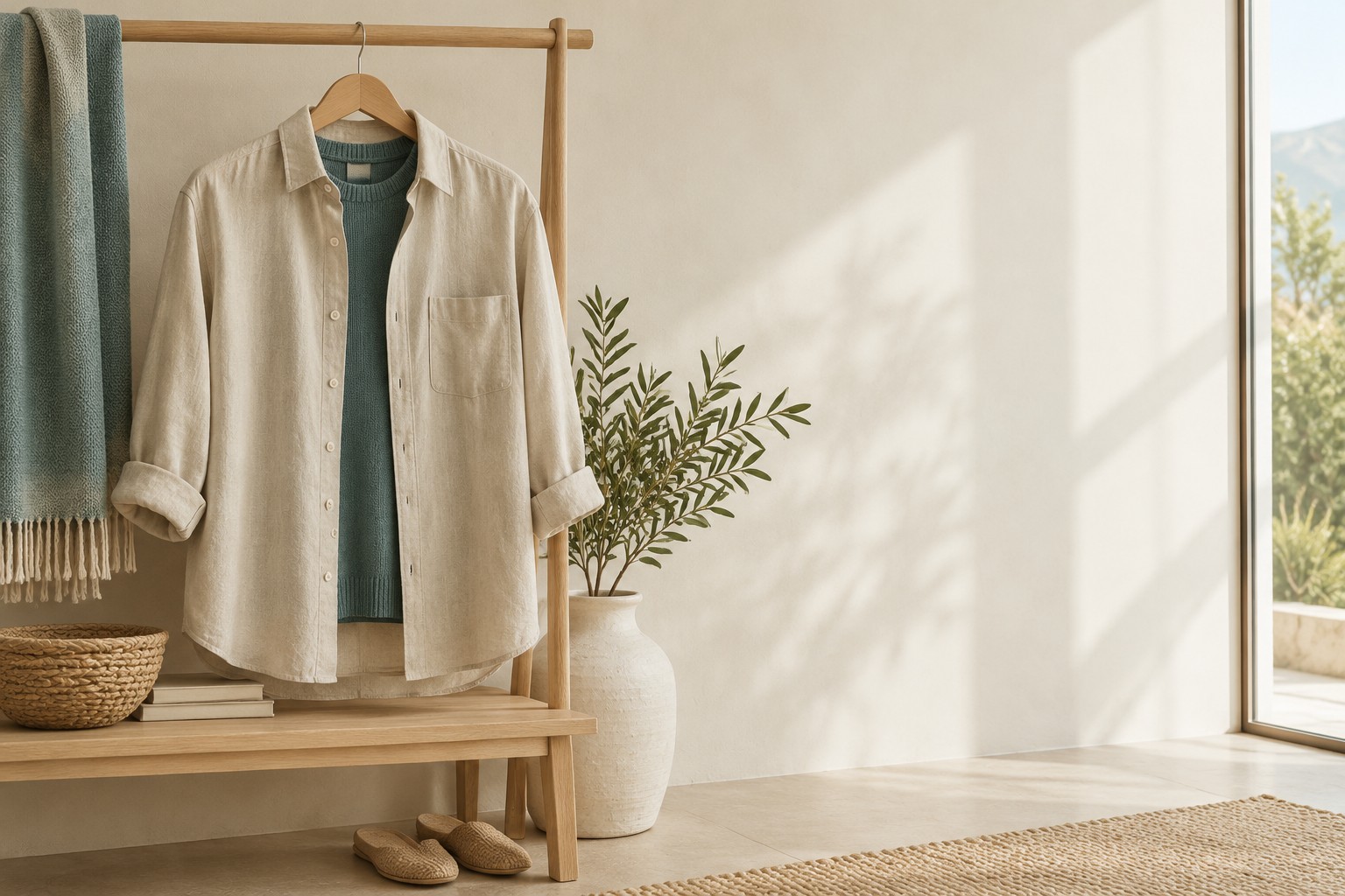 Neutral apparel in a natural-light wardrobe